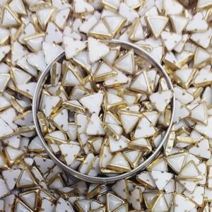 Premium White Glossy Kundan Stones with Gold-Toned Border(Triangle Shape6x6x6) (Pack of 50g)