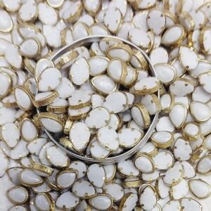 Premium White Glossy Kundan Stones with Gold-Toned Border(Teardrop Shape 4x6) (Pack of 50g)