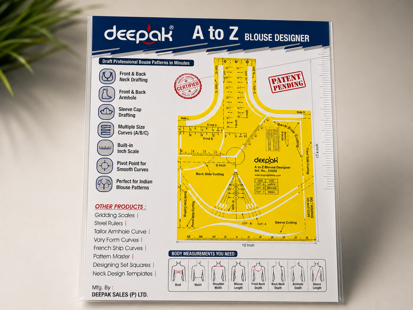 Deepak A to Z Blouse Designer Scale (Art No.: D5022) – All-in-One Blouse Pattern Drafting & Measurement Template Tool thumbnail 2