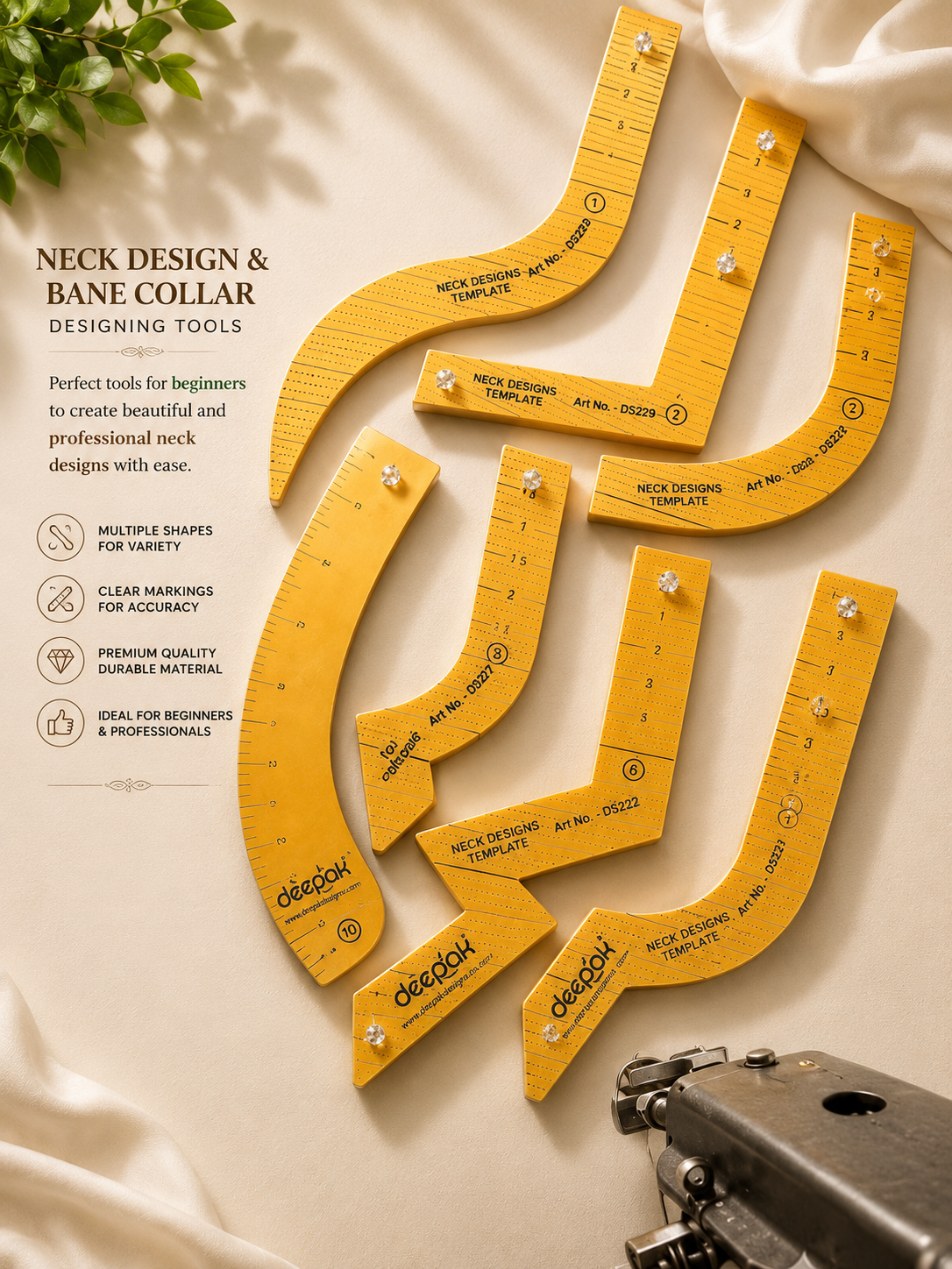 Deepak Neck Design Templates Set of 7 (#D5029) – Neckline Tracing Scales for Aari, Maggam, Tailoring & Embroidery thumbnail 3