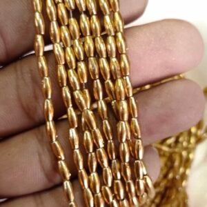 LeCraft Royal Premium Gold Rice/Wheat Beads for Aari & Maggam Embroidery – Metallic Grain Spacers for Bridal Blouses and Zardosi Work (80Beads x 5Lines per bunch)(4mm)(5Bunch)