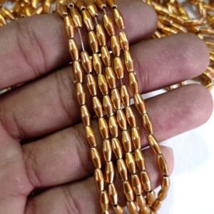 LeCraft Royal Premium Gold Rice/Wheat Beads for Aari & Maggam Embroidery – Metallic Grain Spacers for Bridal Blouses and Zardosi Work (80Beads x 15Lines per bunch)(3mm)