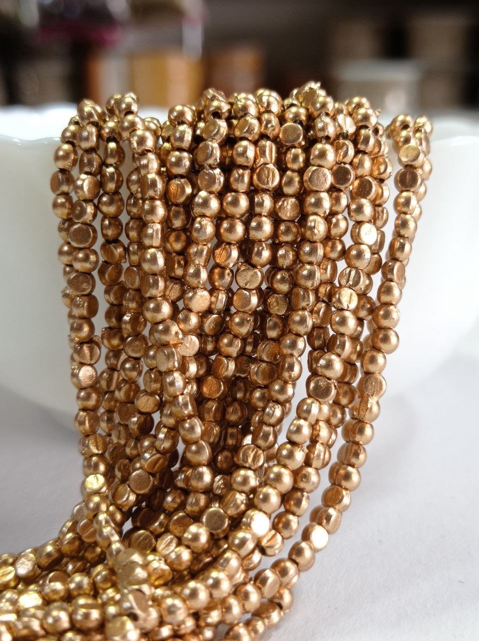 LeCraft Royal Premium Metallic Half Beads - 3mm Faceted Gold for Aari Work & Embroidery (100Beads x 12Lines per bunch) thumbnail 2