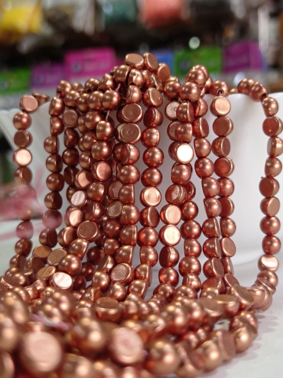 LeCraft Royal Premium Metallic Half Beads - 5mm Faceted Copper for Aari Work & Embroidery(80Beads x 15Lines per bunch) thumbnail 2