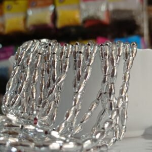 LeCraft Royal Premium Silver Metallic Long Beads - Faceted Rice/Wheat Beads for Aari Work & Embroidery(100Beads x 12bunch )(4mm)