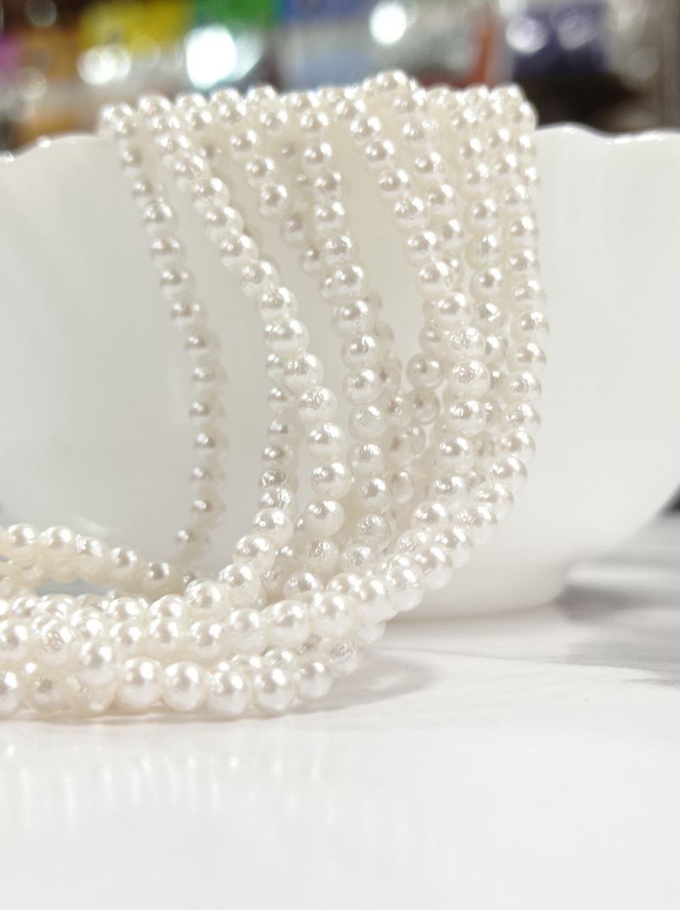 Lecraft Royal Premium White Round Pearl Beads(3mm)(96Beads x 12Lines per bunch) thumbnail 2