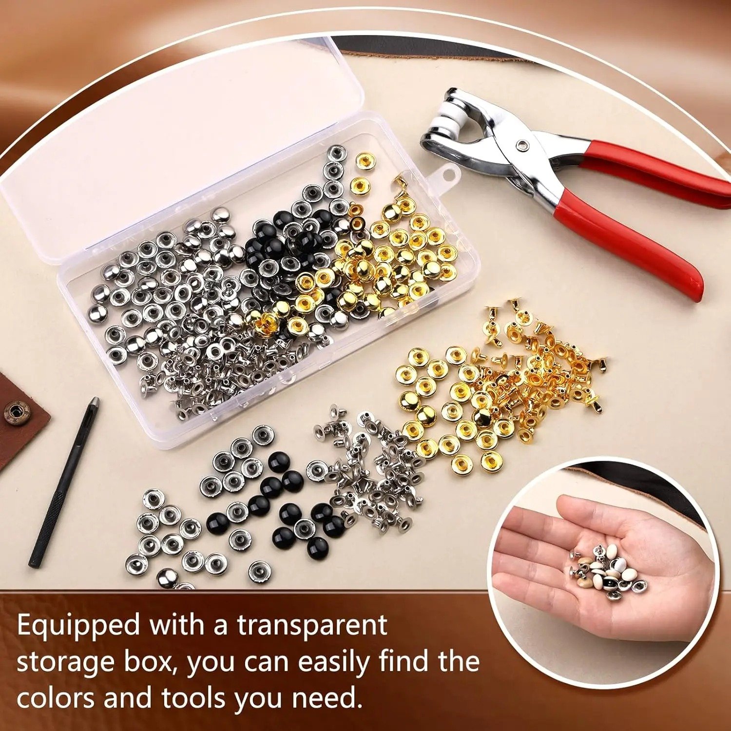 ✨ Eyelet & Grommet Setting Pliers with Punching Function with 144 press button thumbnail 2