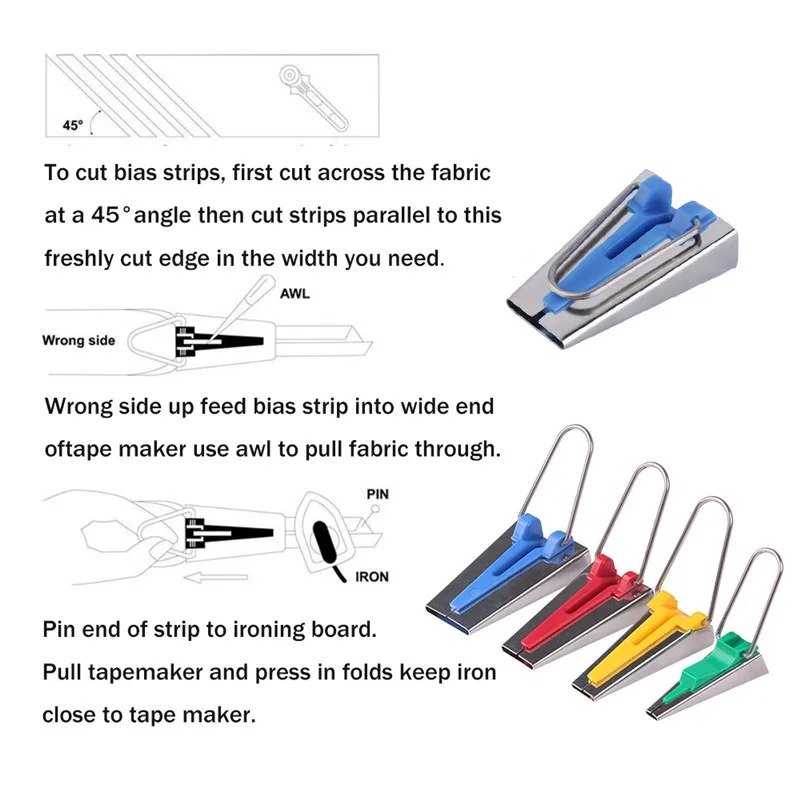5-Piece Bias Tape Maker Set - Create Custom Fabric Binding in 5 Different Sizes (6mm to 25mm) thumbnail 4